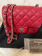 Load image into Gallery viewer, CHANEL 17B Red Caviar Square Mini Classic Flap