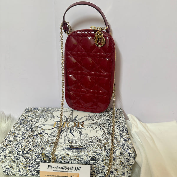 Dior キルティングレザー ミニバッグ レッドパウダー&ブラシ付き