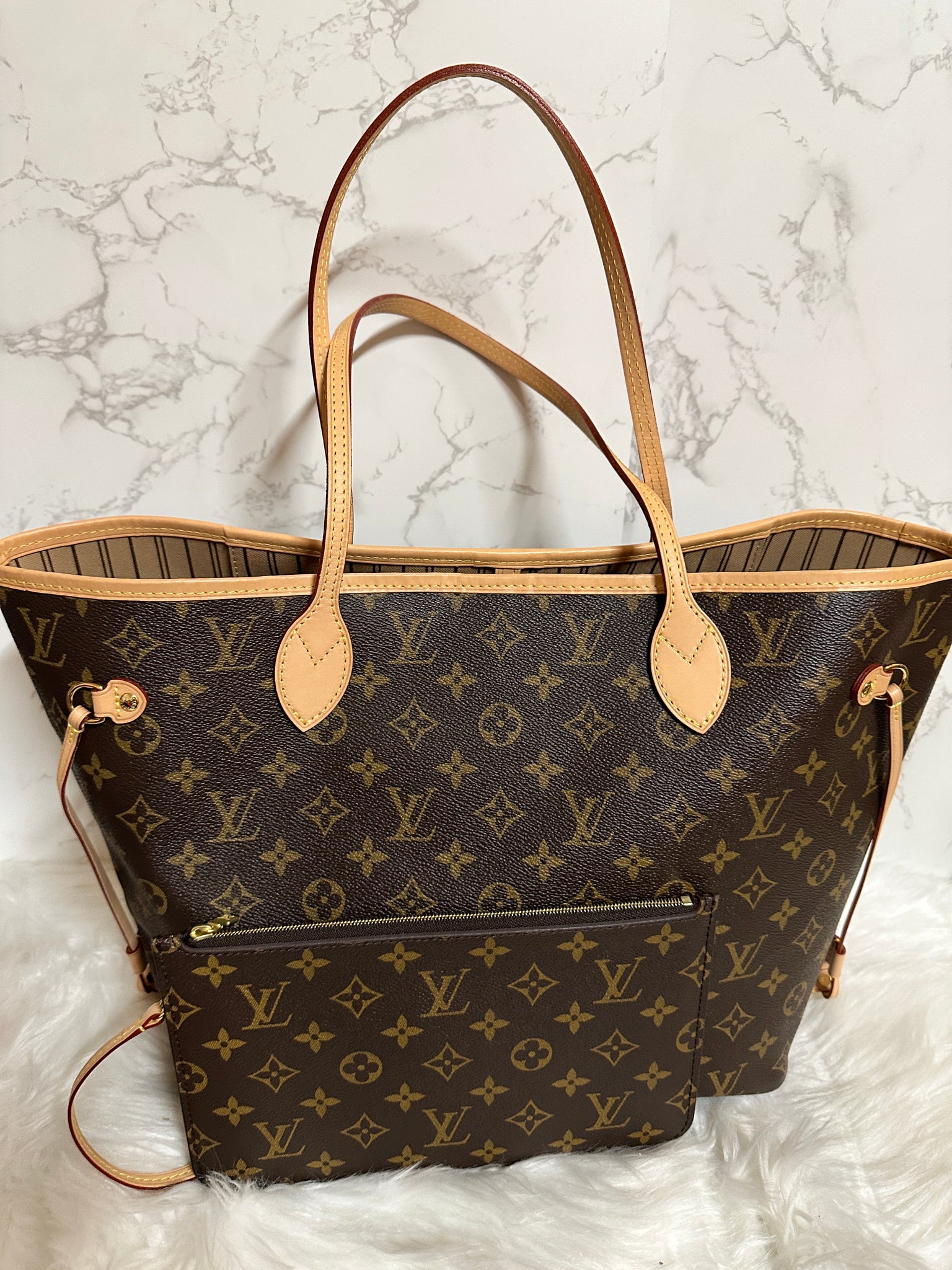 Louis Vuitton Neverfull mm Beige Damier Azur