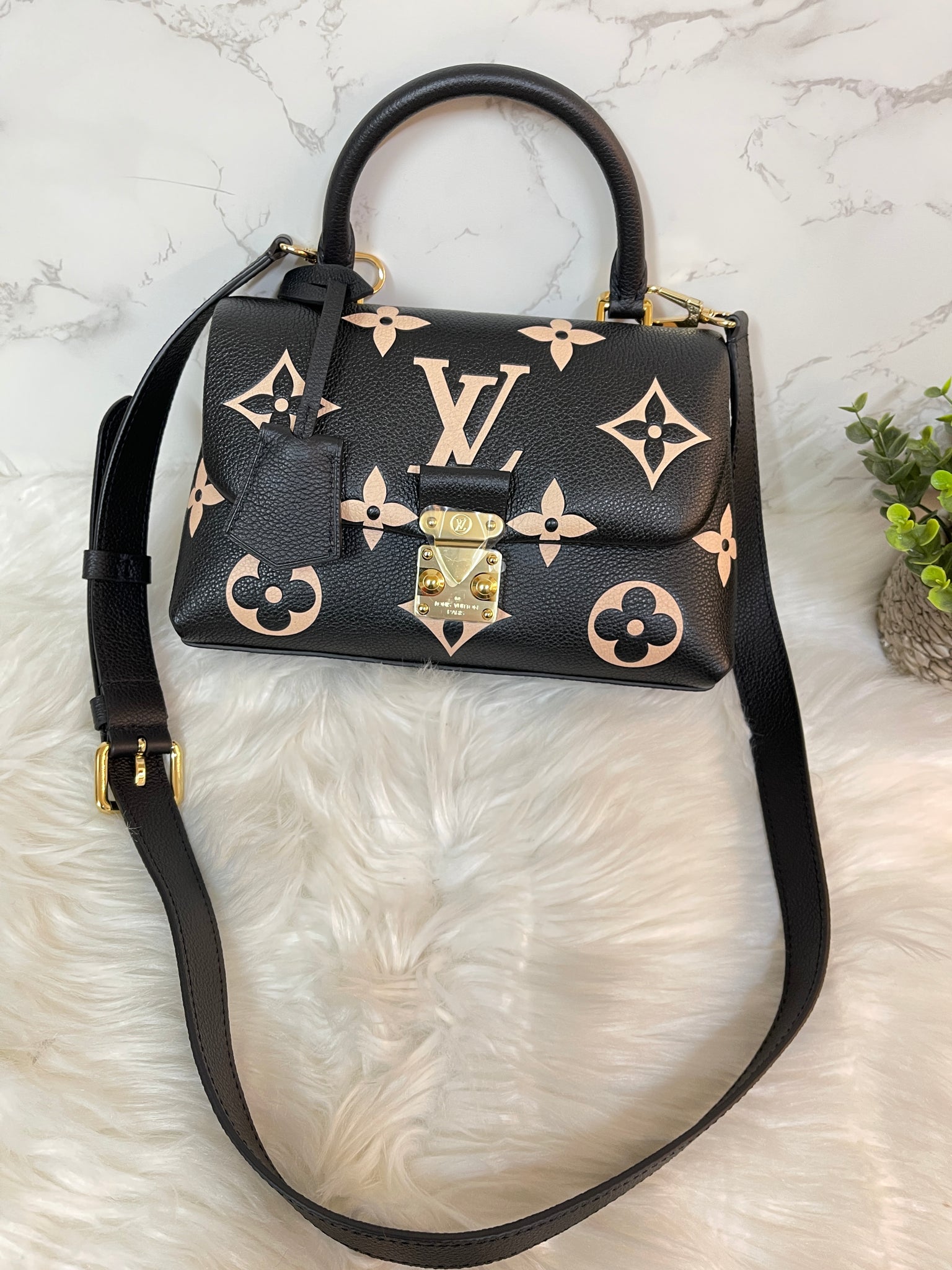 Louis Vuitton MADELEINE BB Embossed Grained Cowhide Leather Creme