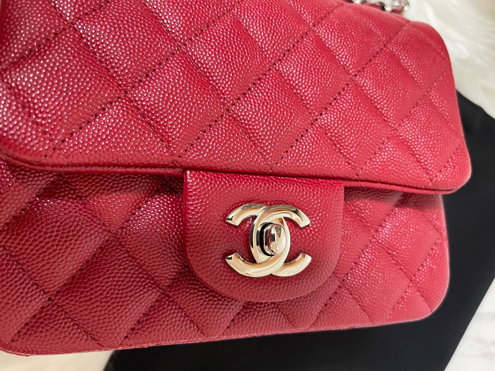 Chanel Red Chevron Quilted Patent Leather Classic Rectangular Mini Flap Bag