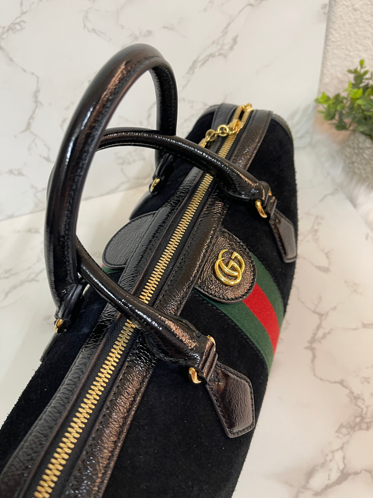 Gucci Ophidia Medium Suede Top Handle Boston Bag