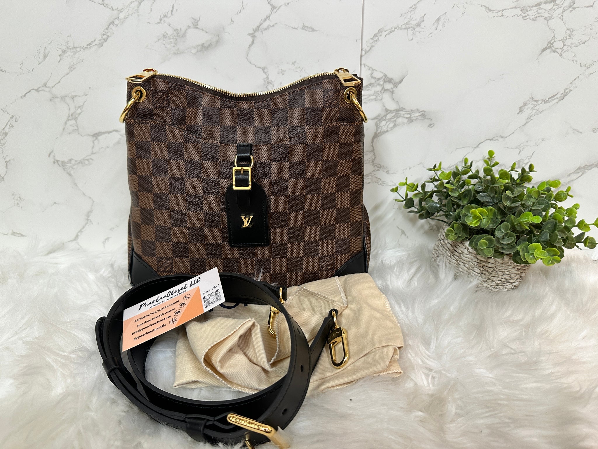 Louis Vuitton Damier Ebene & Black Leather Odeon PM