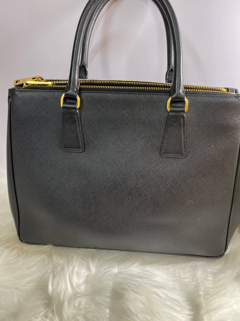 PRADA Black Saffiano Leather Zip Tote LARGE