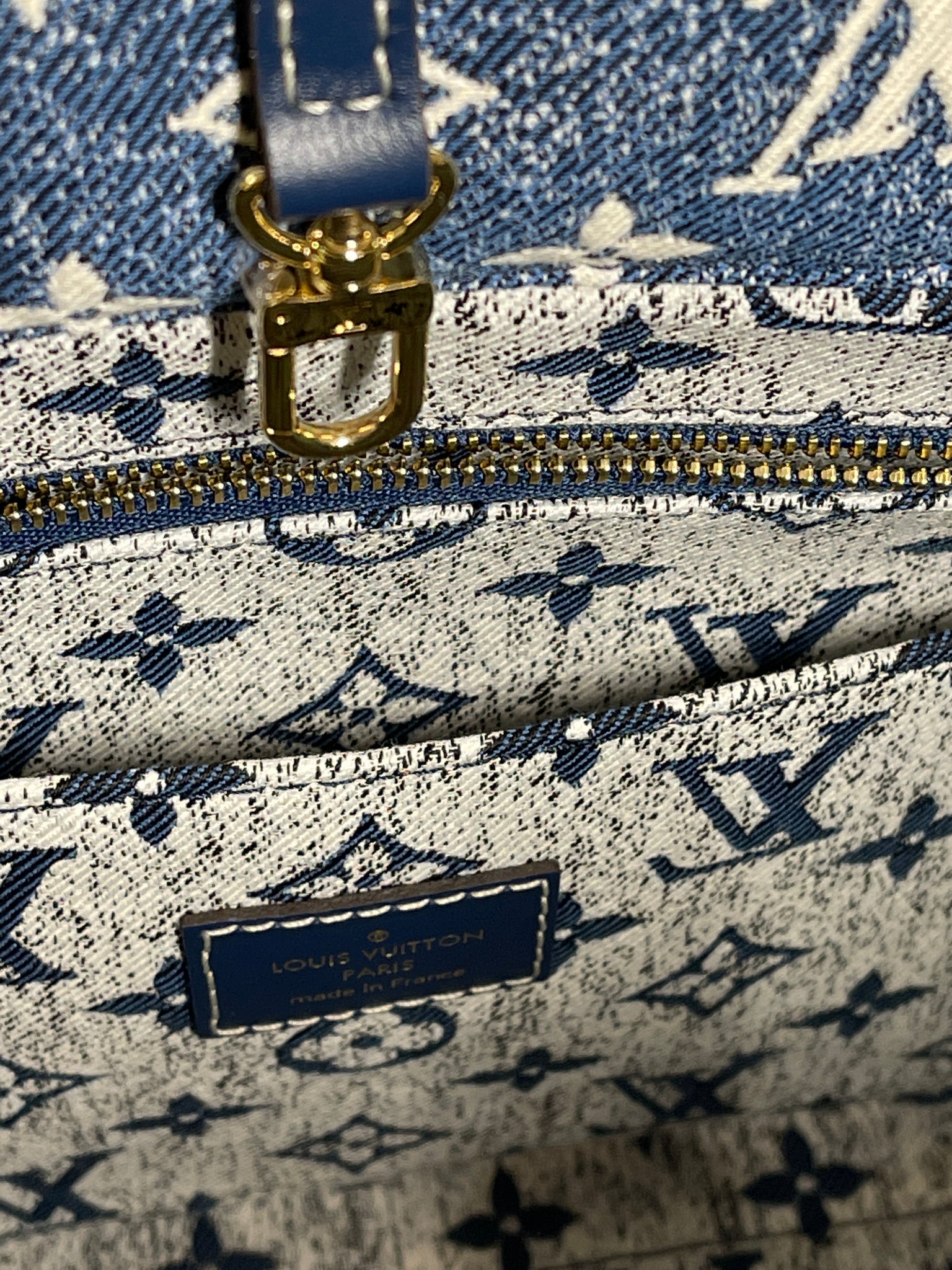 Louis Vuitton Onthego denim tote bag Blue Navy blue Light blue